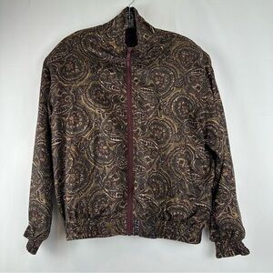 Bogari Paisley Retro Full Zipper Bomber Jacket Pockets Women Size Medium.